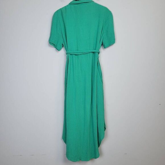 Maeve Womens Aria Midi Shirt Dress Green XS  Belted Gauze Textured Button Front - Picture 2 of 8